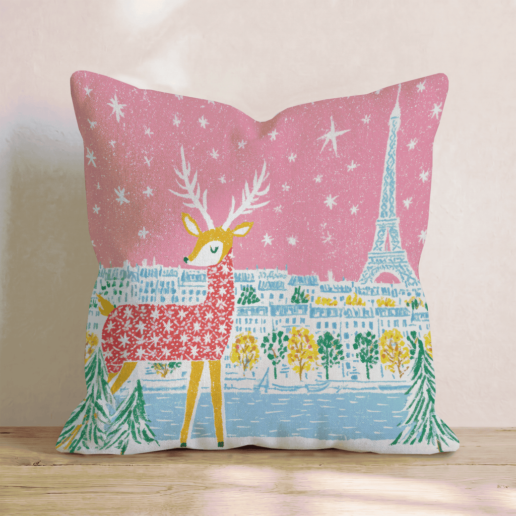 Reindeer In Paris Throw Pillow - Hillcroft Home