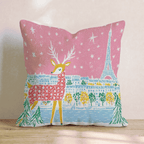 Reindeer In Paris Throw Pillow - Hillcroft Home