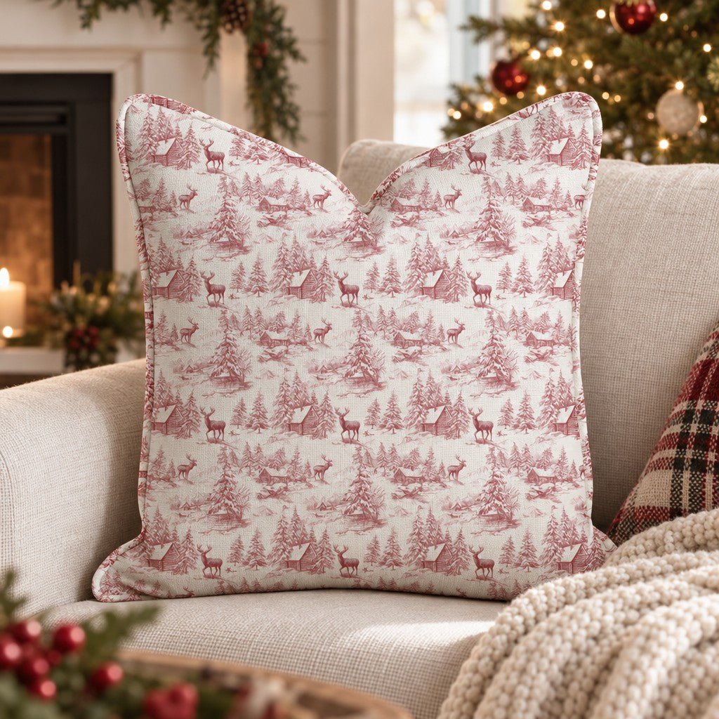 Reindeer Toile Throw Pillow throw pillow - Hillcroft Home