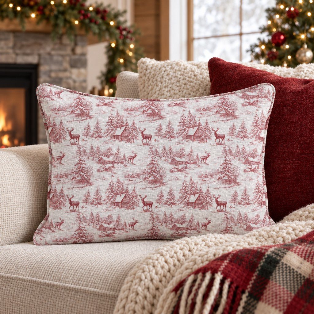 Reindeer Toile Throw Pillow throw pillow - Hillcroft Home