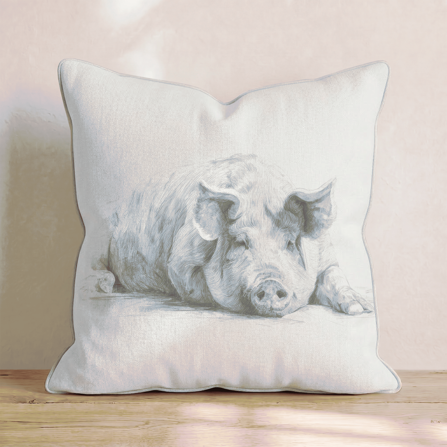 Resting Pig Sketch Throw Pillow - Hillcroft Home