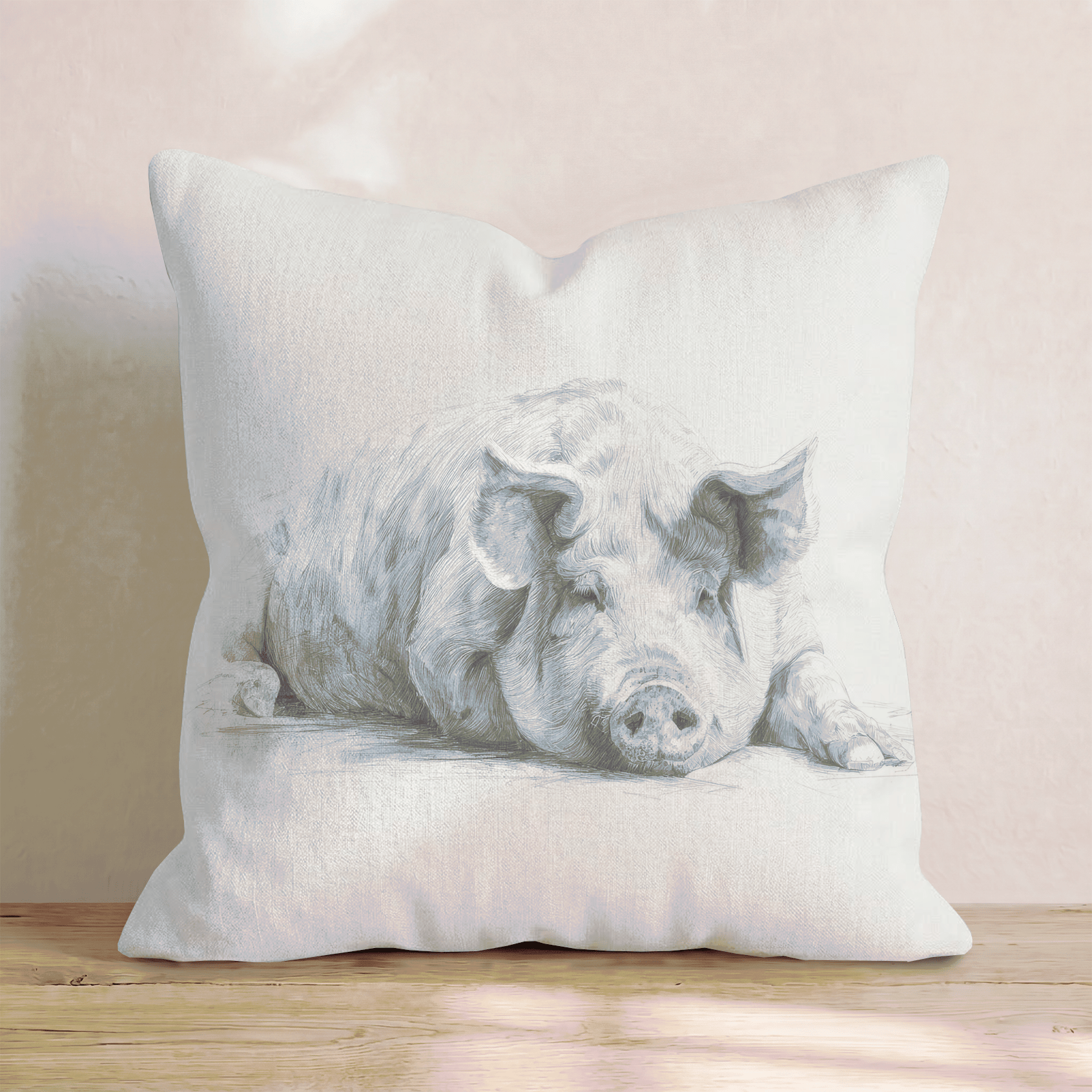 Resting Pig Sketch Throw Pillow - Hillcroft Home