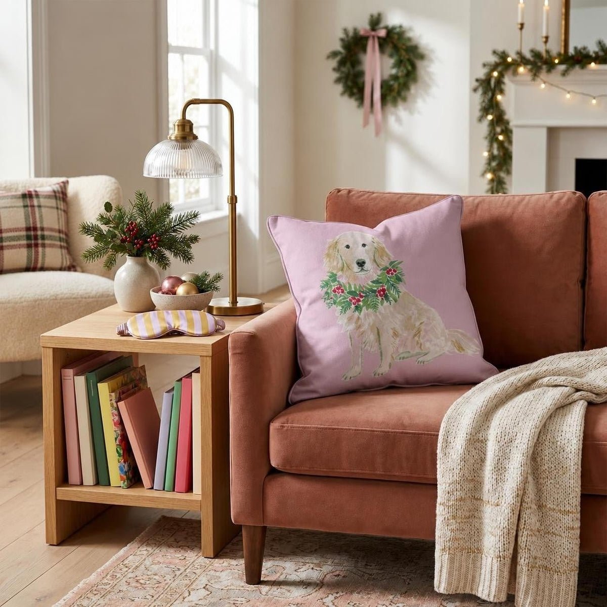 Retriever Berry Wreath Throw Pillow throw pillow - Hillcroft Home