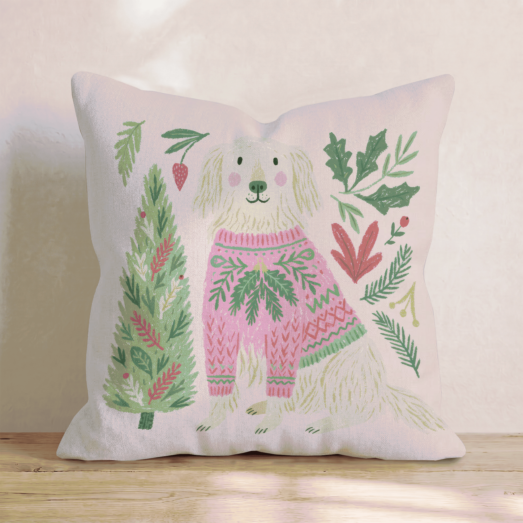 Retriever Holiday Sweater Throw Pillow - Hillcroft Home