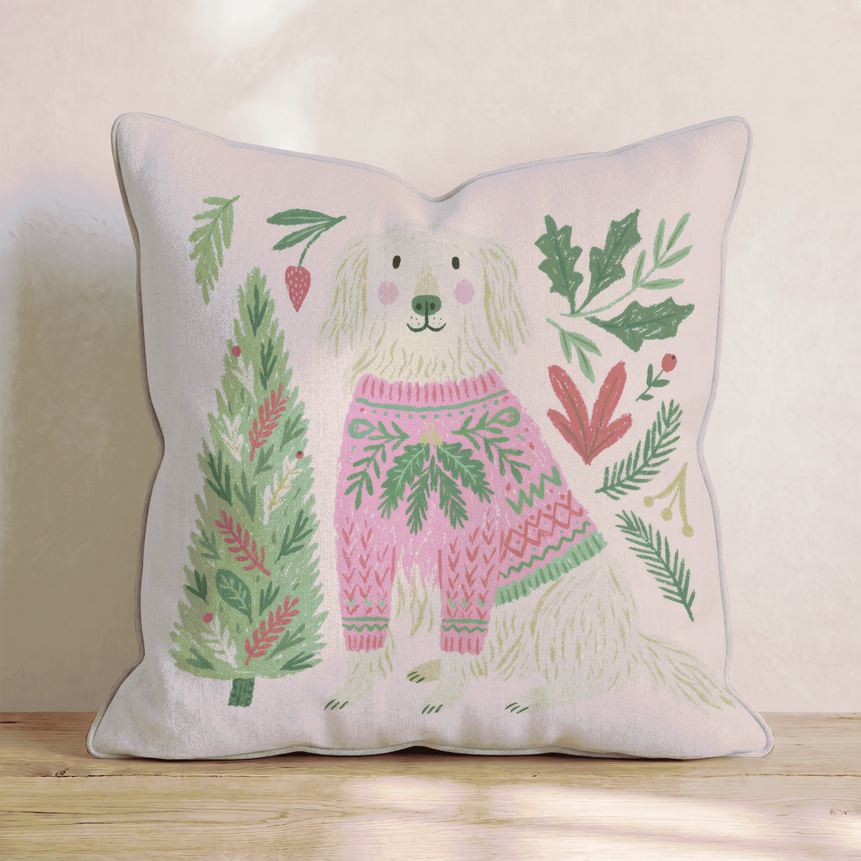 Retriever Holiday Sweater Throw Pillow - Hillcroft Home