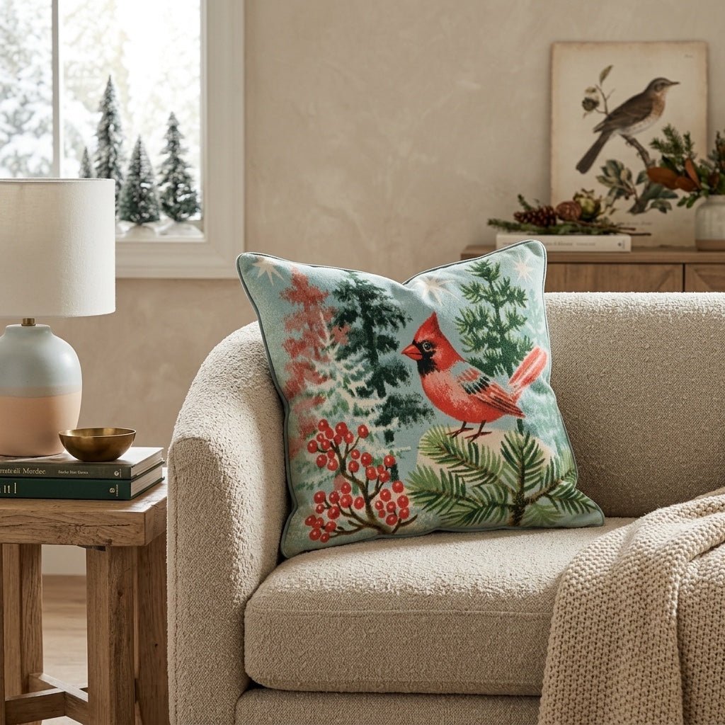 Retro Cardinal Pines Throw Pillow - Hillcroft Home