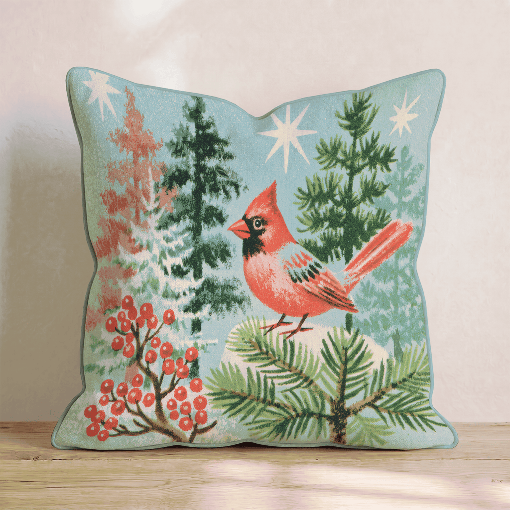 Retro Cardinal Pines Throw Pillow - Hillcroft Home