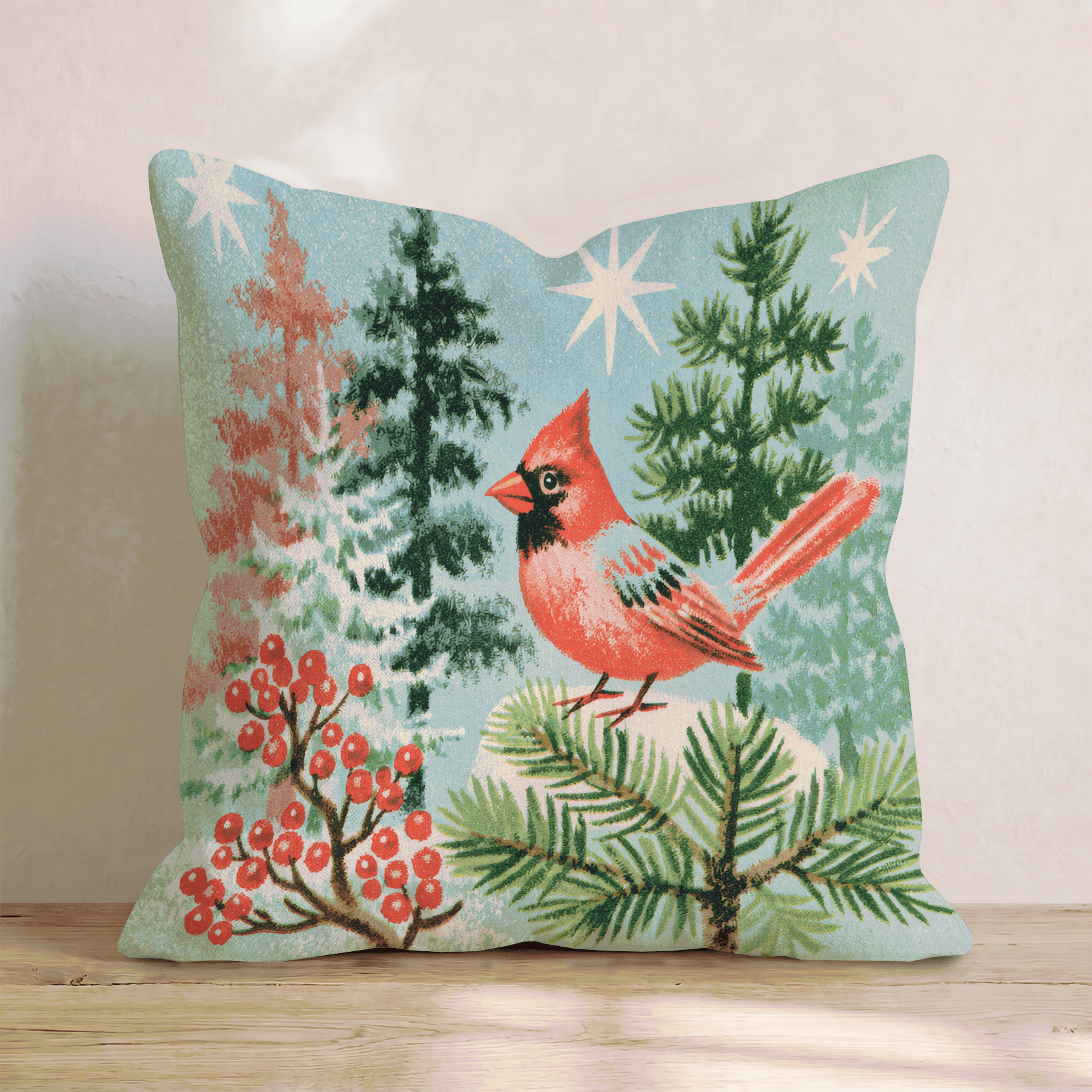 Retro Cardinal Pines Throw Pillow - Hillcroft Home