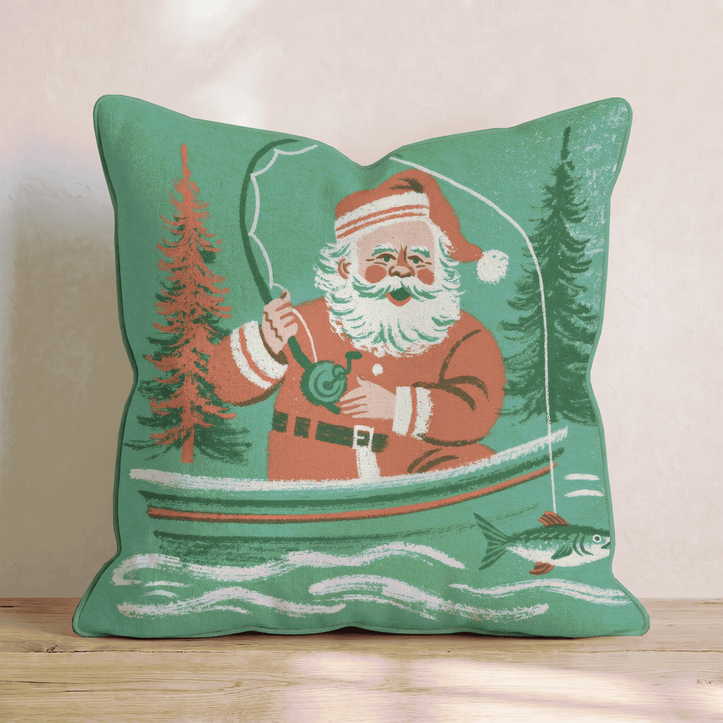 Retro Fisherman Santa Throw Pillow - Hillcroft Home