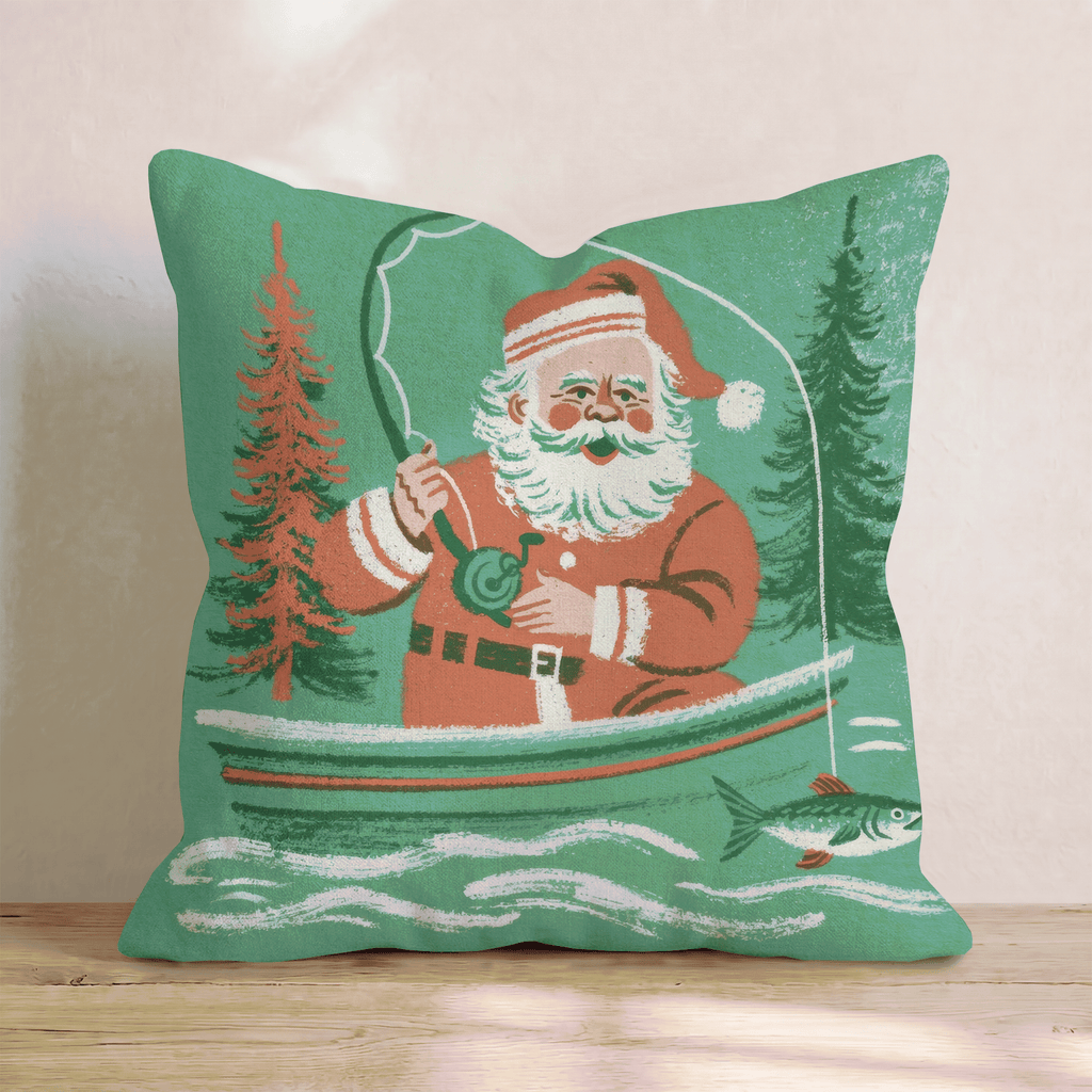 Retro Fisherman Santa Throw Pillow - Hillcroft Home