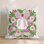Retro Merry Christmas Wreath Throw Pillow - Hillcroft Home