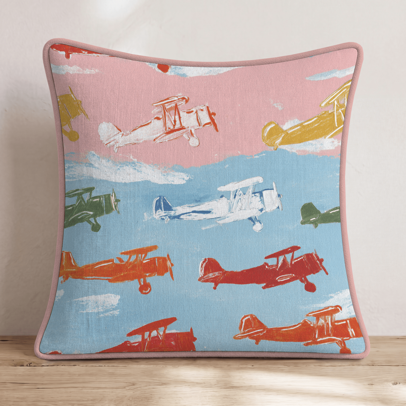 Retro Painted Planes Throw Pillow - Hillcroft Home