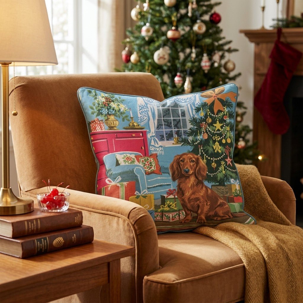 Retro Parlor Dachshund Throw Pillow - Hillcroft Home