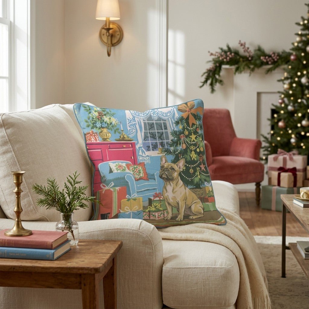 Retro Parlor French Bulldog Throw Pillow - Hillcroft Home