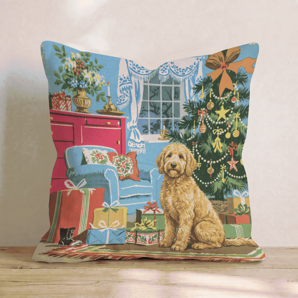 Retro Parlor Goldendoodle Throw Pillow - Hillcroft Home