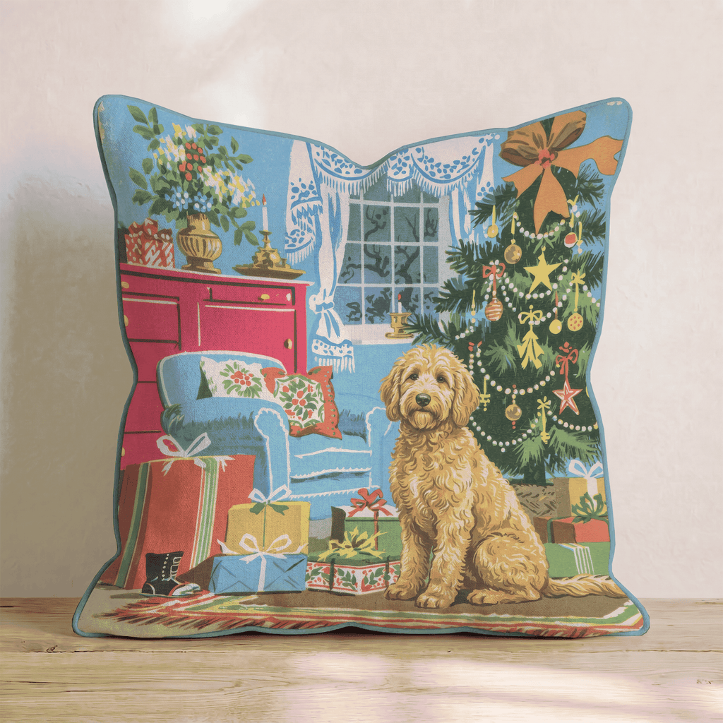 Retro Parlor Goldendoodle Throw Pillow - Hillcroft Home