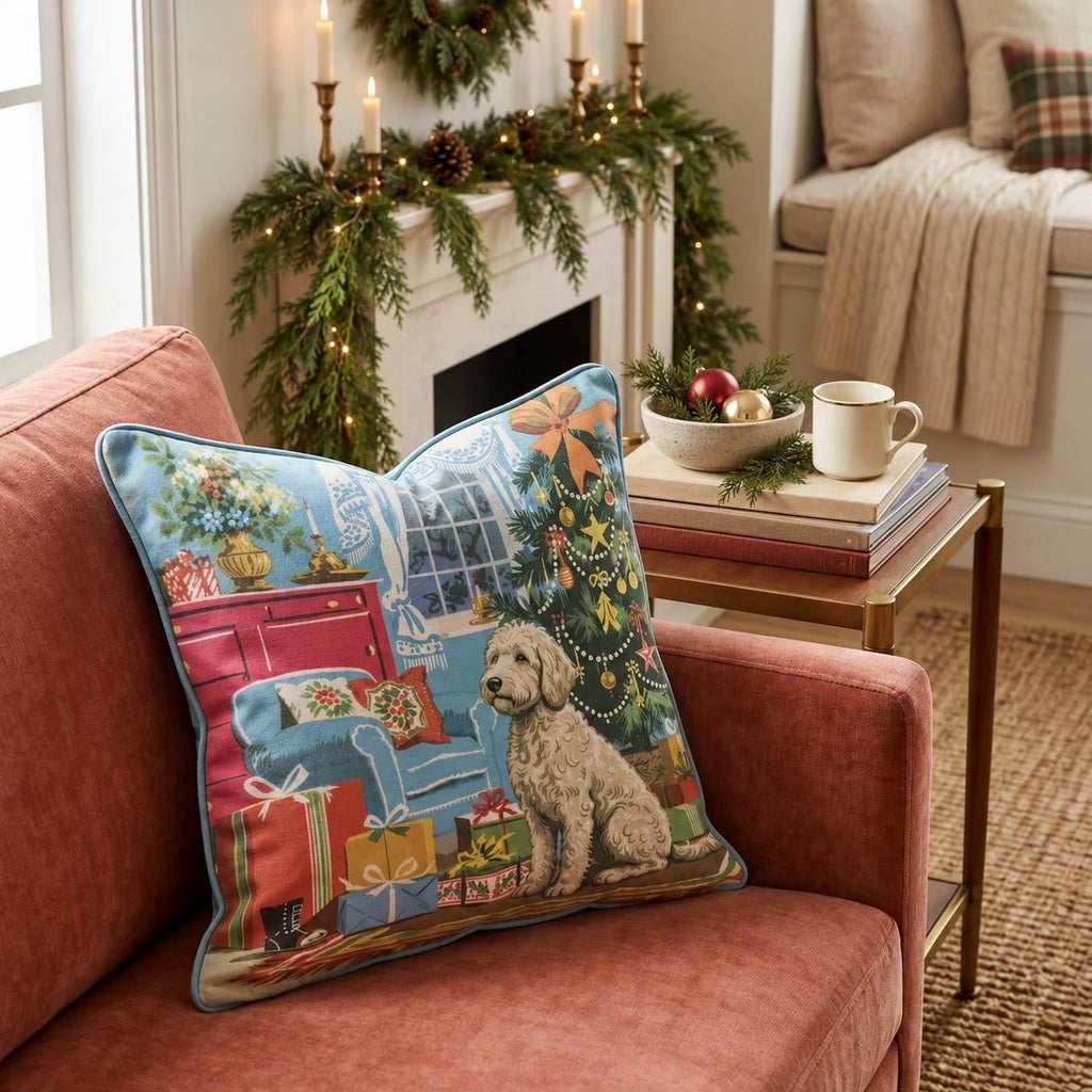 Retro Parlor Labradoodle Throw Pillow throw pillow - Hillcroft Home