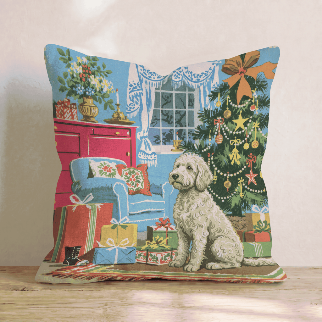 Retro Parlor Labradoodle Throw Pillow - Hillcroft Home
