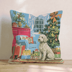 Retro Parlor Labradoodle Throw Pillow - Hillcroft Home