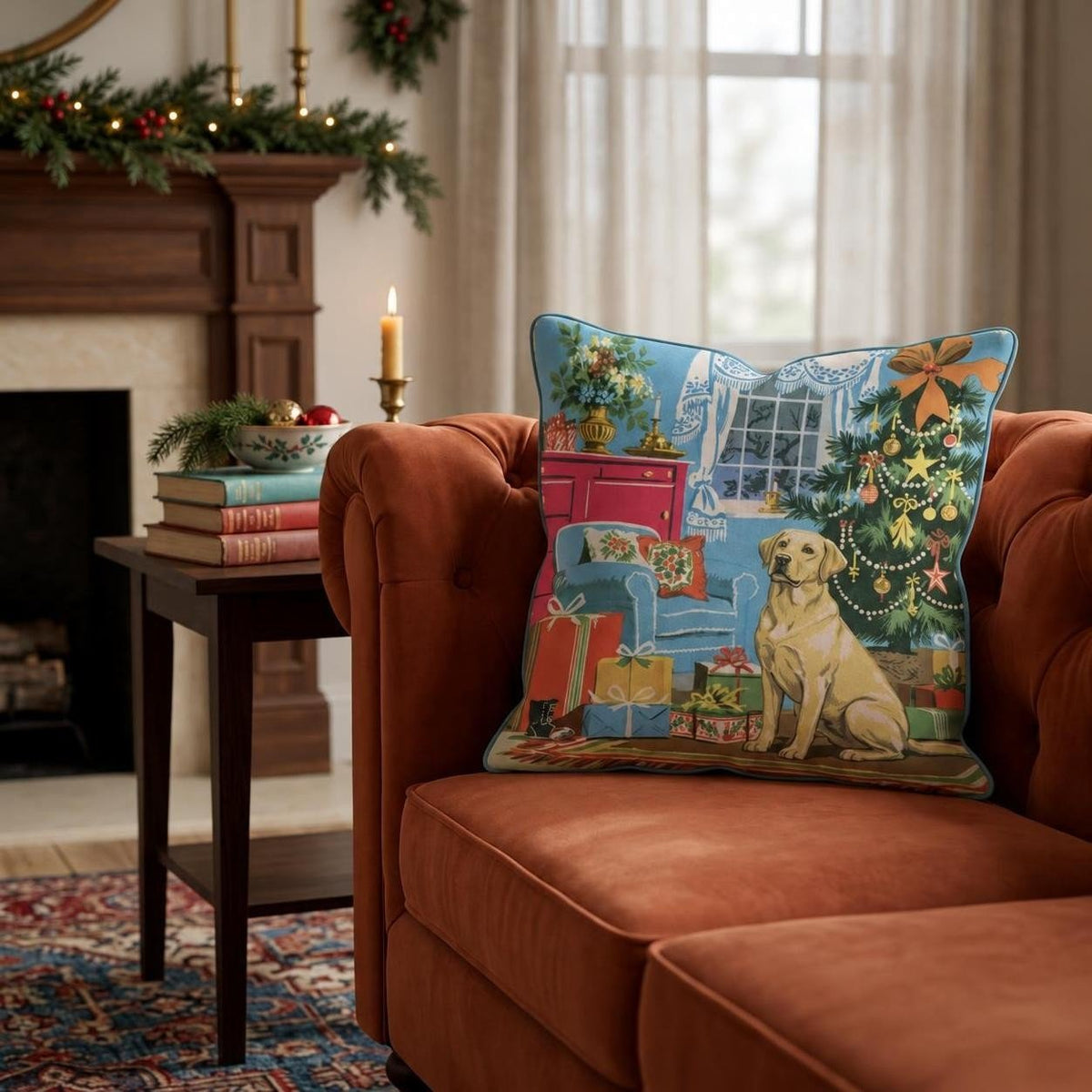 Retro Parlor Labrador Retriever Throw Pillow throw pillow - Hillcroft Home