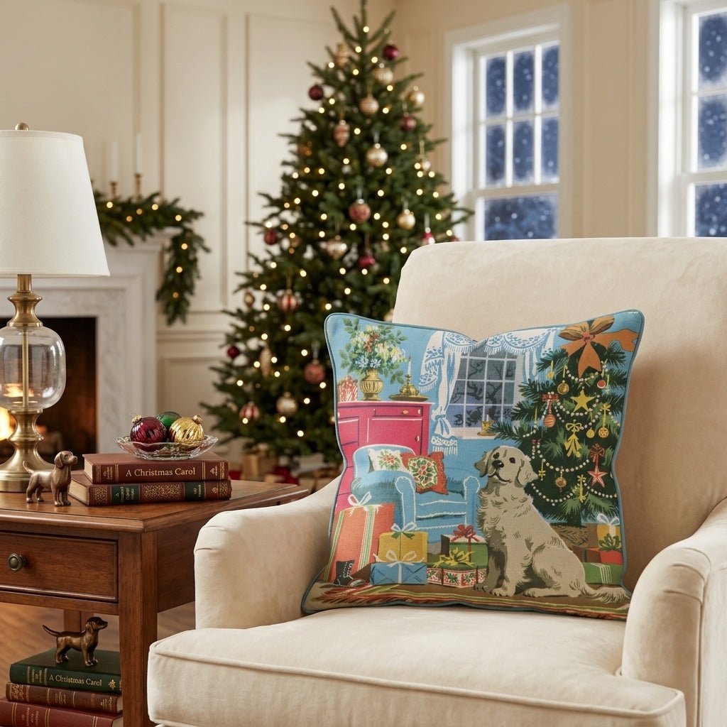 Retro Parlor Retriever Throw Pillow - Hillcroft Home