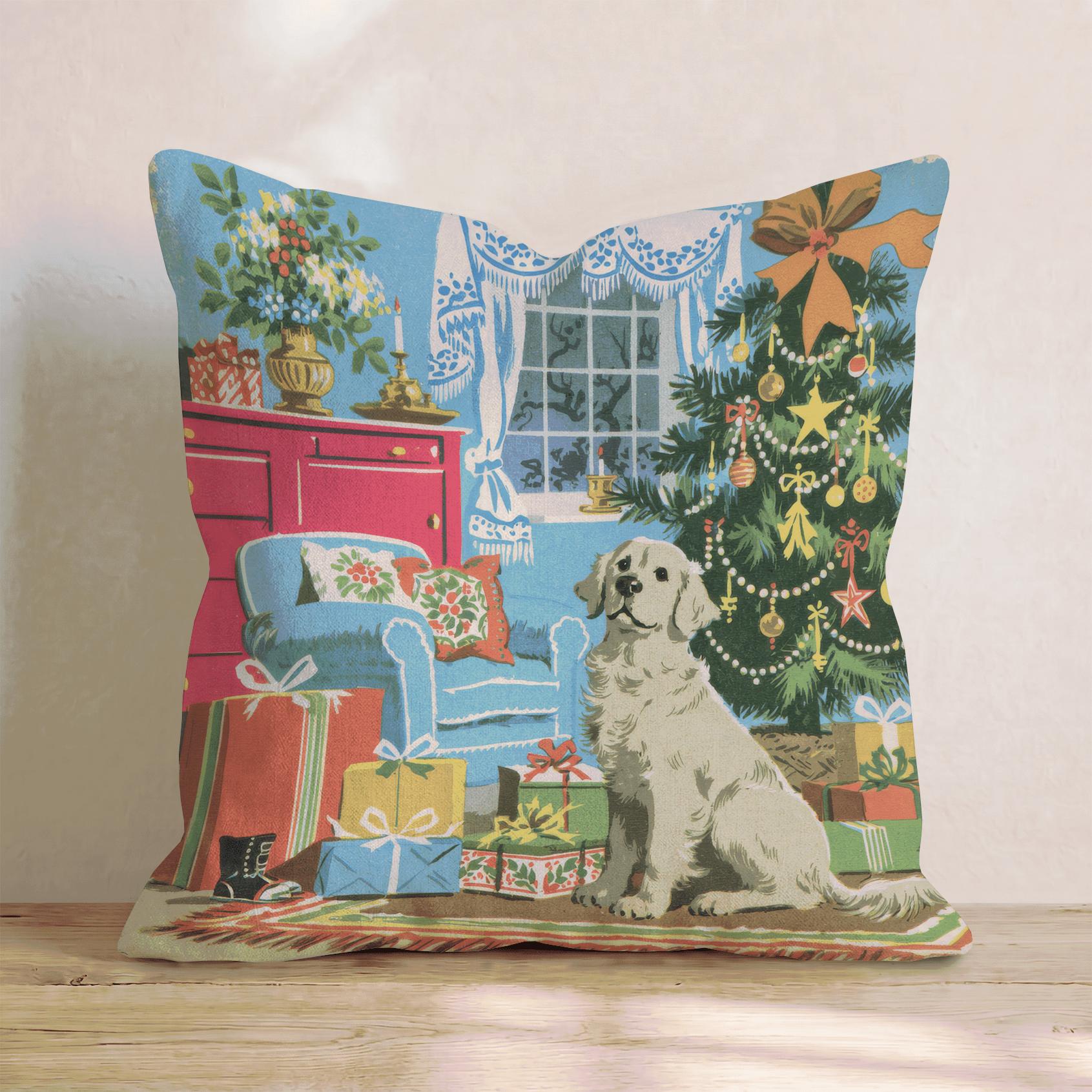 Retro Parlor Retriever Throw Pillow - Hillcroft Home