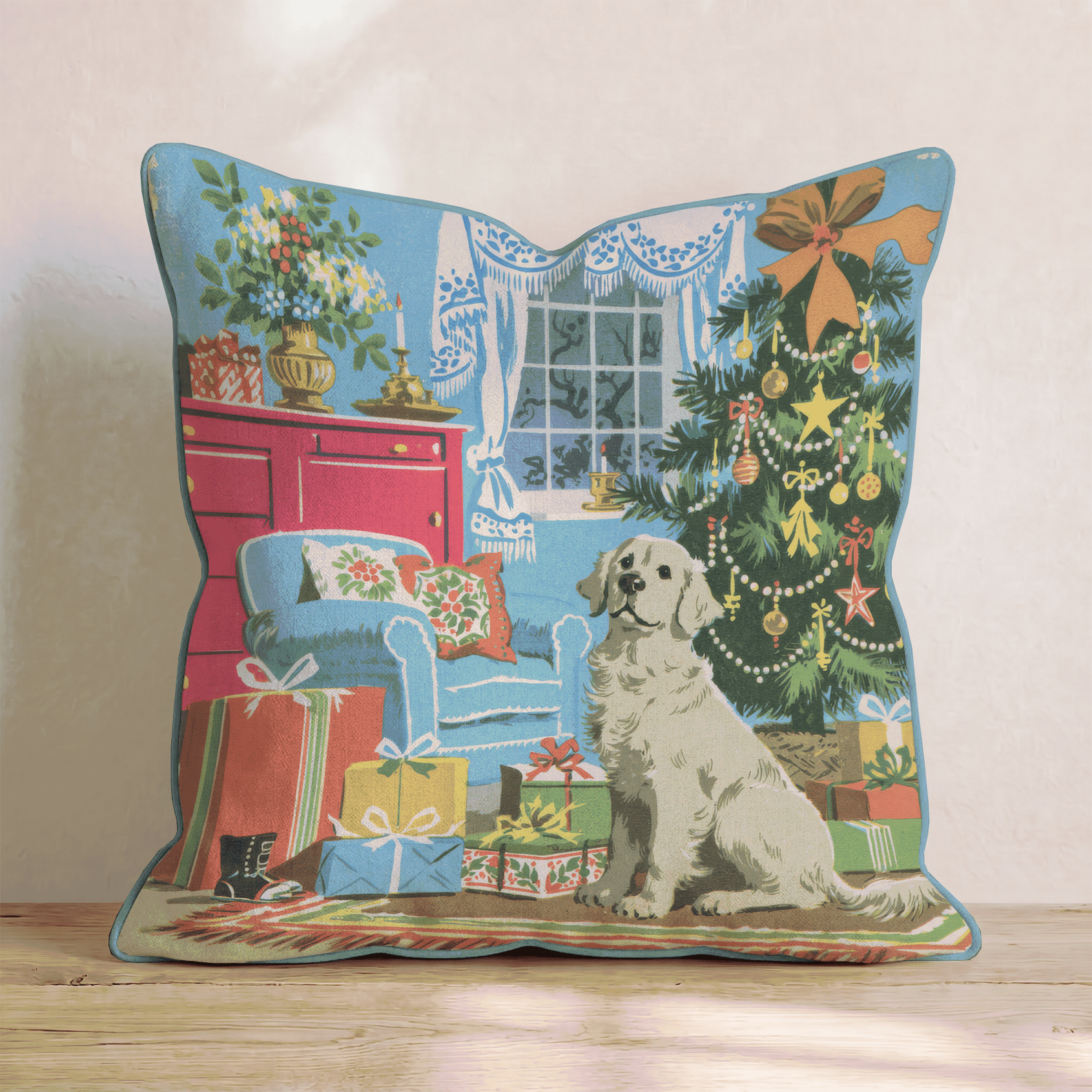 Retro Parlor Retriever Throw Pillow - Hillcroft Home