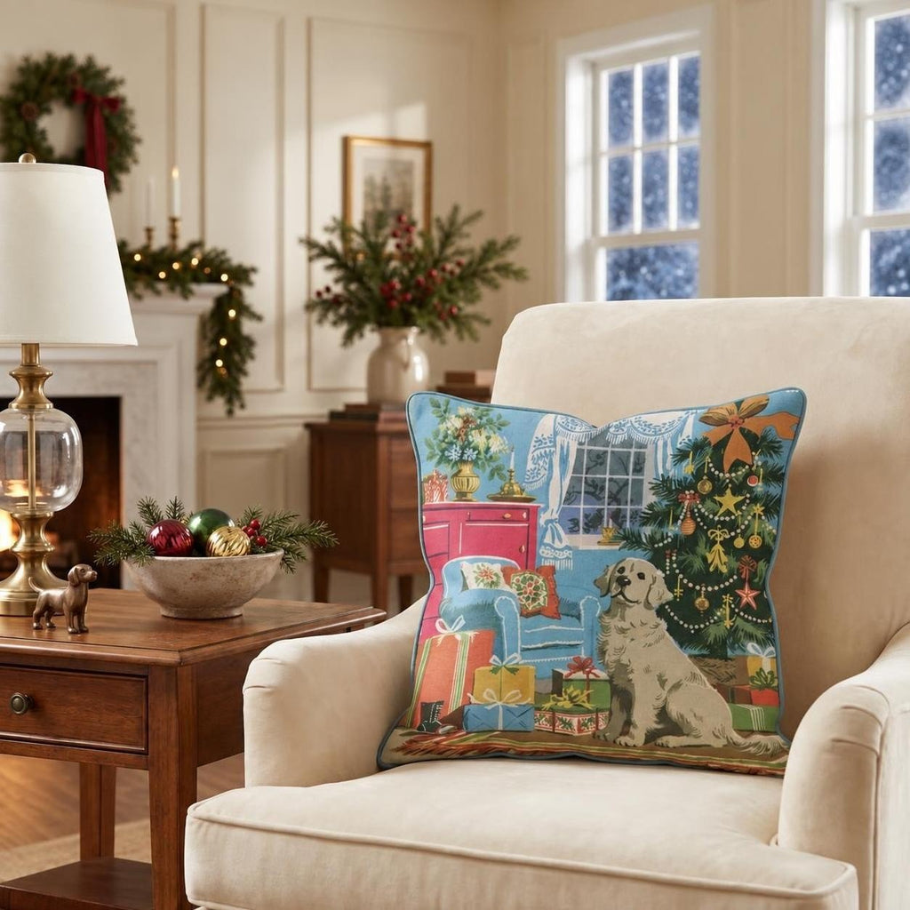 Retro Parlor Retriever Throw Pillow throw pillow - Hillcroft Home