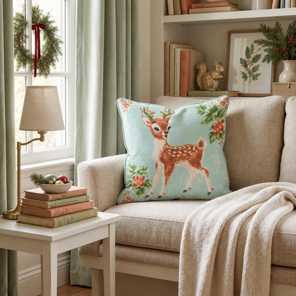Retro Spotted Fawn Throw Pillow throw pillow - Hillcroft Home
