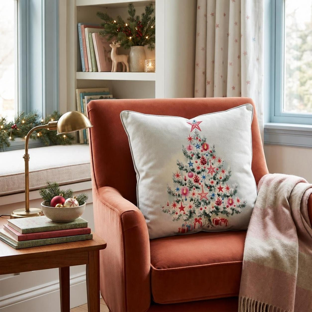 Retro Starlight Tree Throw Pillow throw pillow - Hillcroft Home