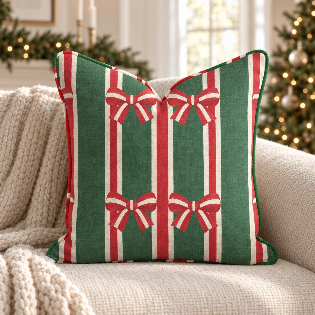 Ribbon & Evergreen Throw Pillow throw pillow - Hillcroft Home