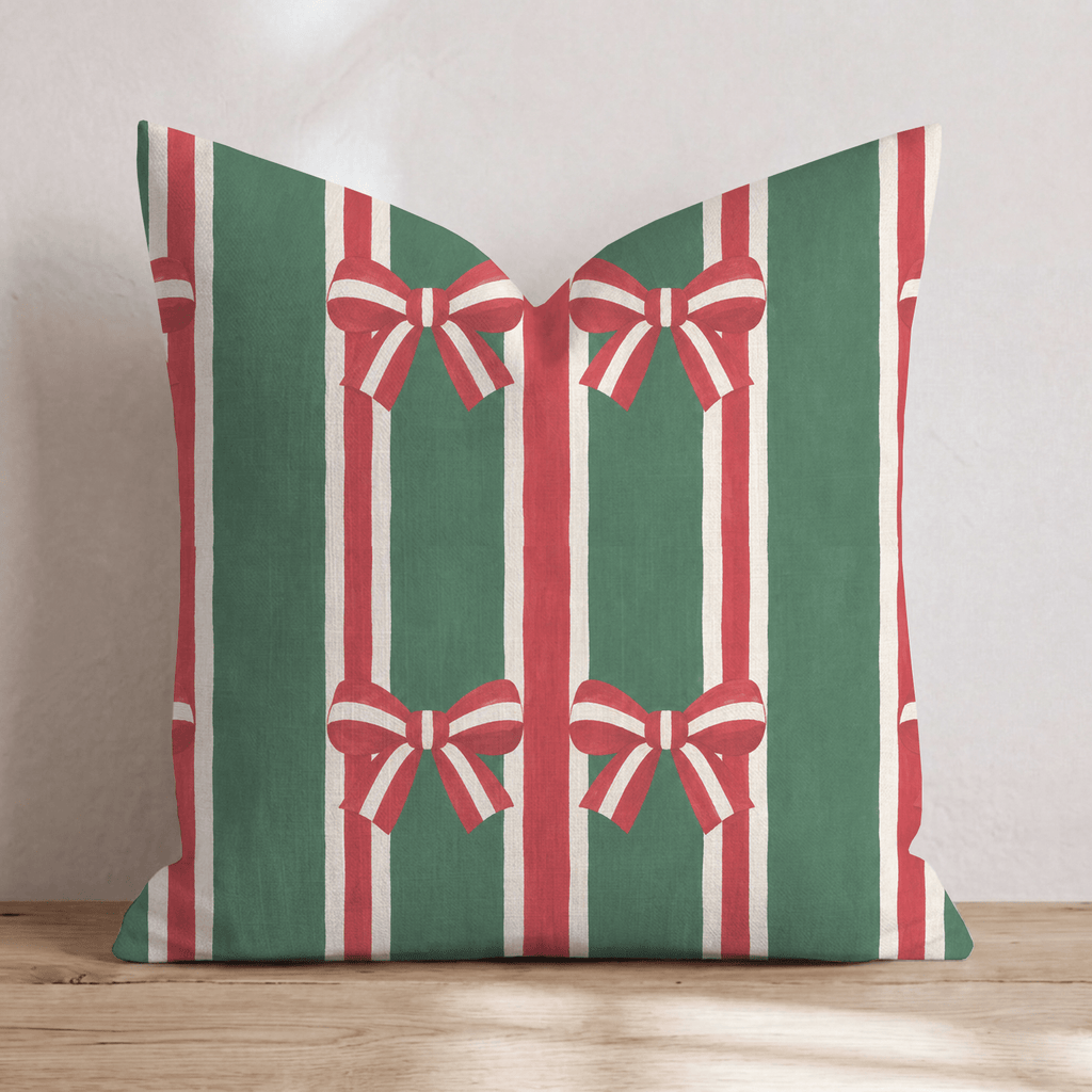 Ribbon & Evergreen Throw Pillow throw pillow - Hillcroft Home