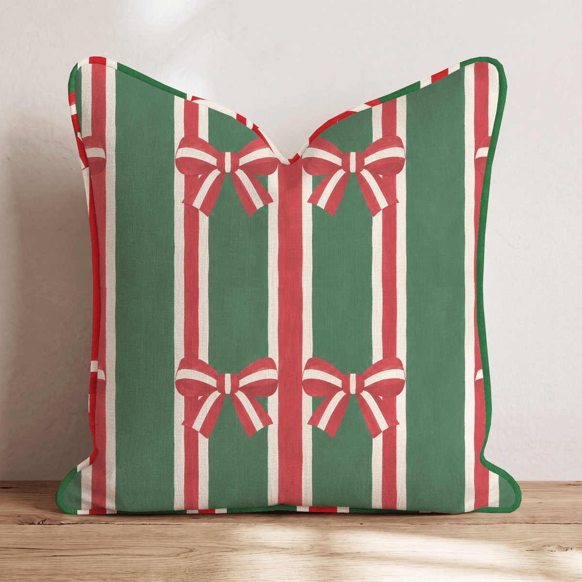 Ribbon & Evergreen Throw Pillow throw pillow - Hillcroft Home