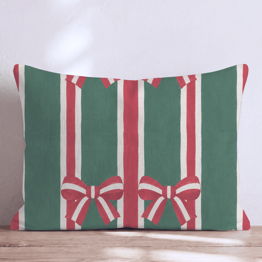 Ribbon & Evergreen Throw Pillow throw pillow - Hillcroft Home