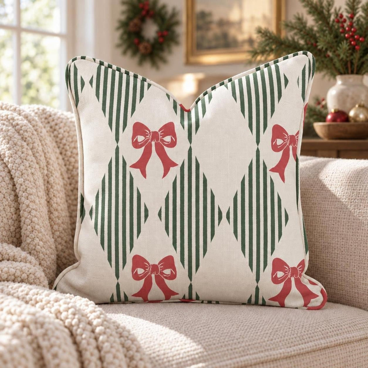 Ribbon Harlequin Throw Pillow throw pillow - Hillcroft Home