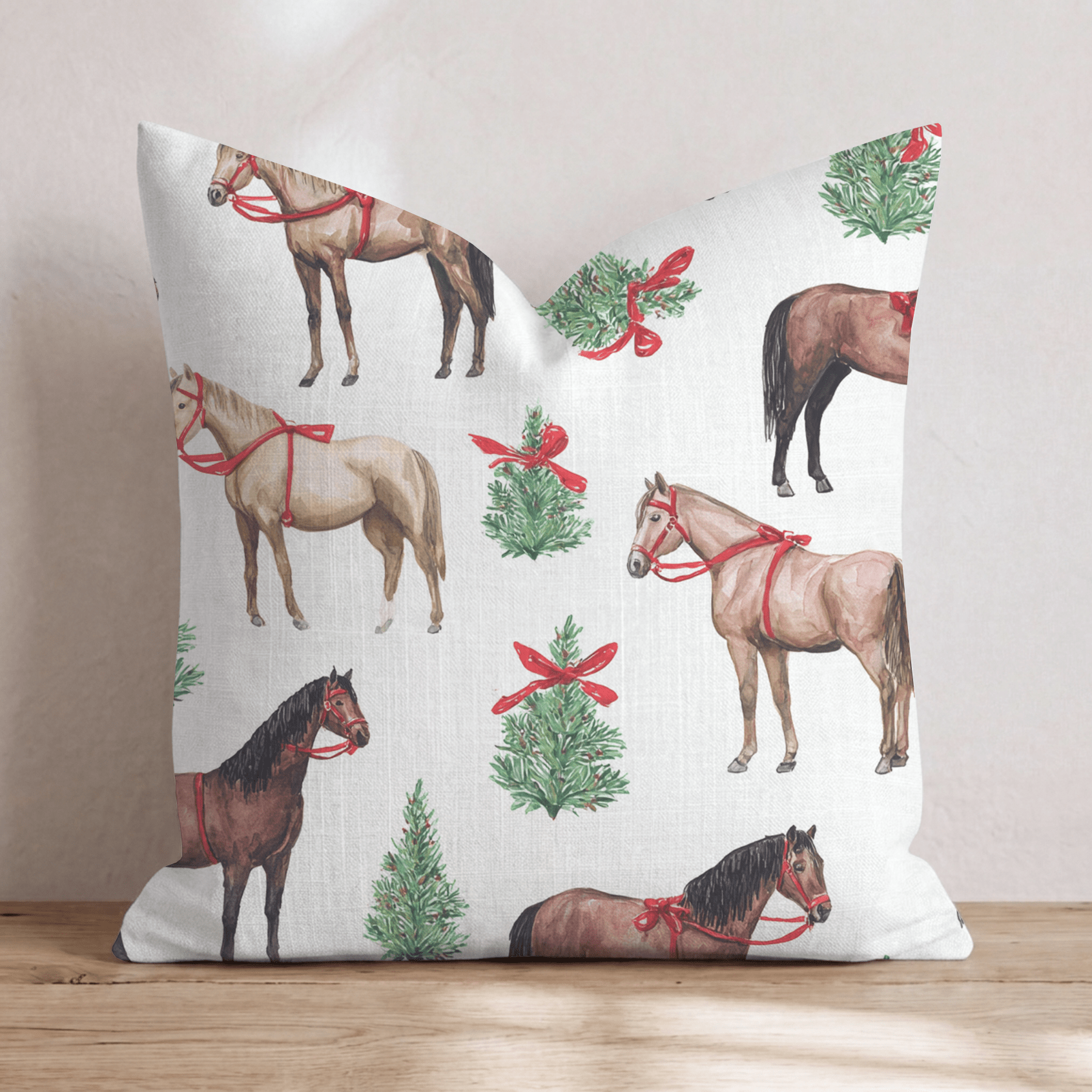 Ribboned Bay Horses Throw Pillow - Hillcroft Home