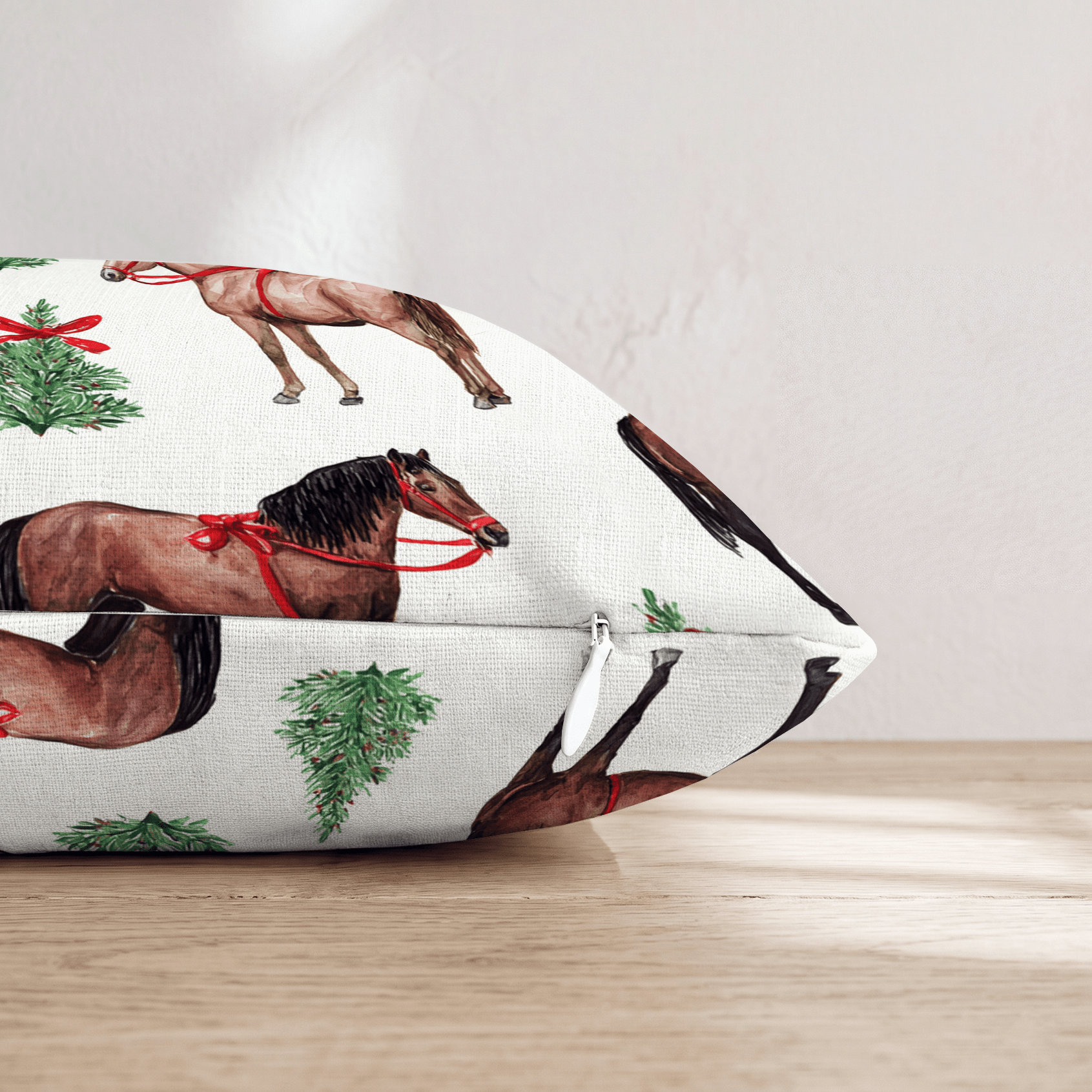 Ribboned Bay Horses Throw Pillow - Hillcroft Home