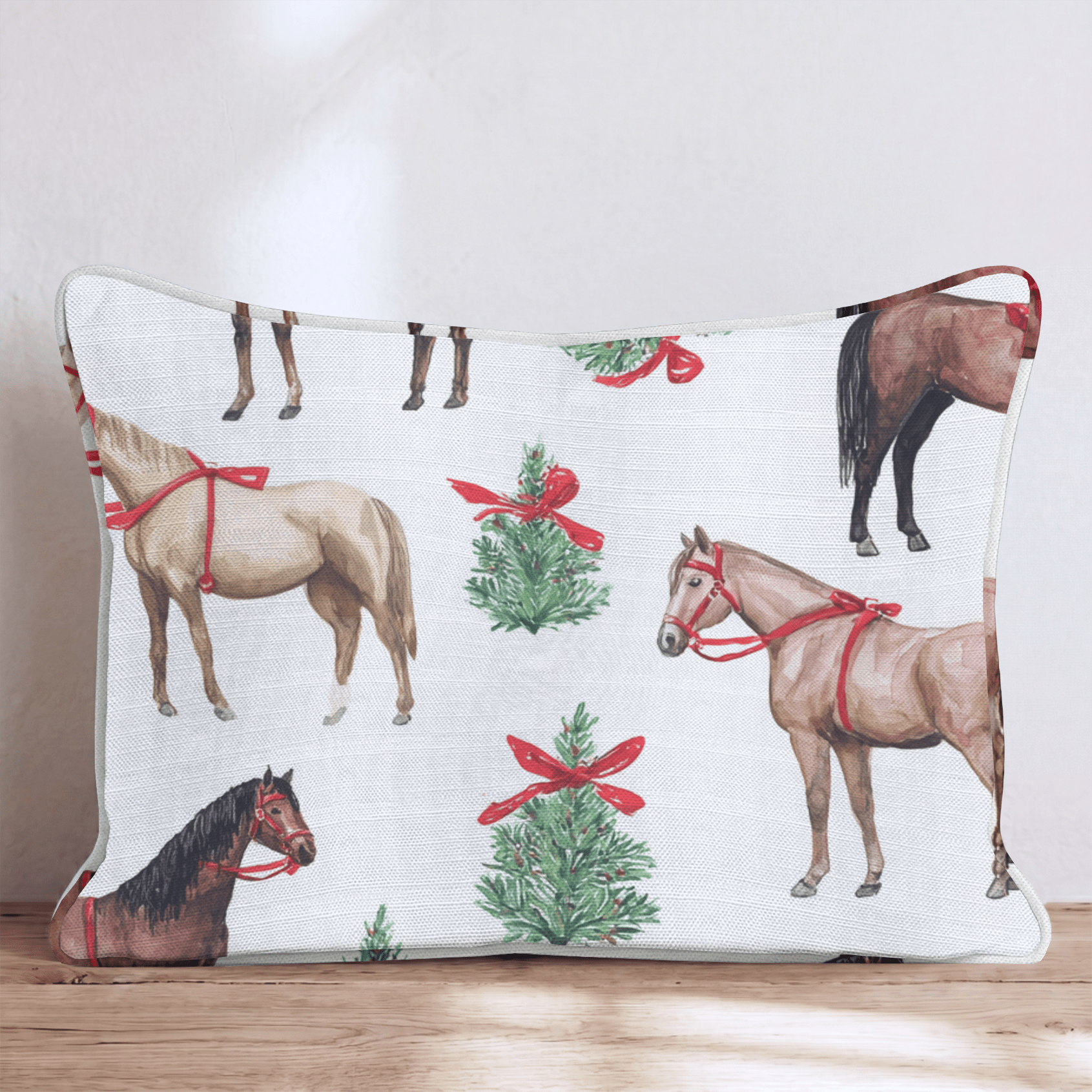 Ribboned Bay Horses Throw Pillow - Hillcroft Home