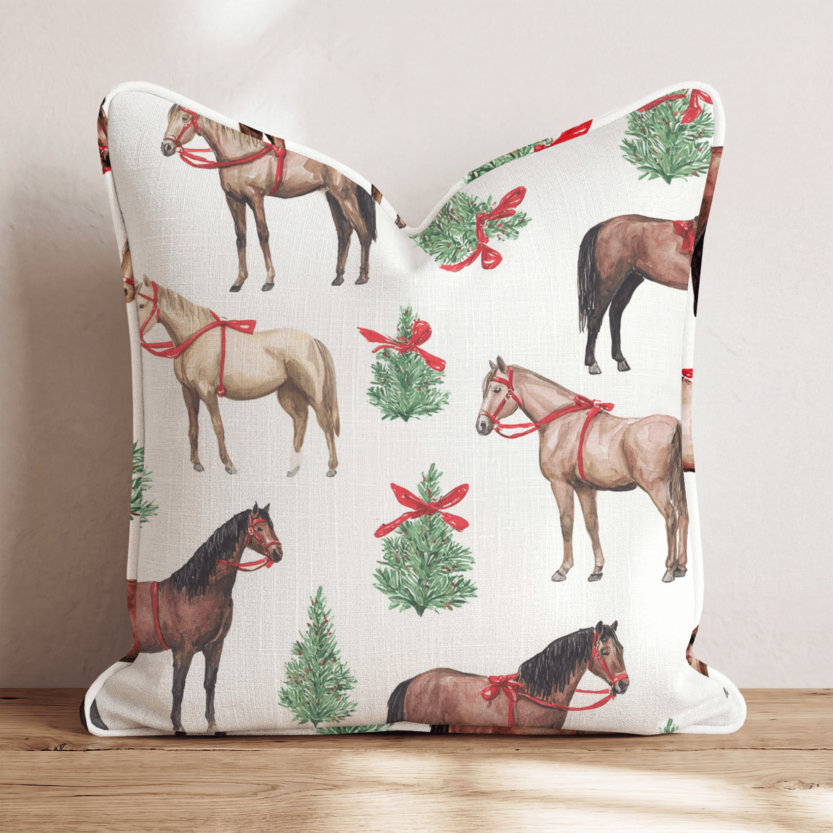 Ribboned Bay Horses Throw Pillow - Hillcroft Home