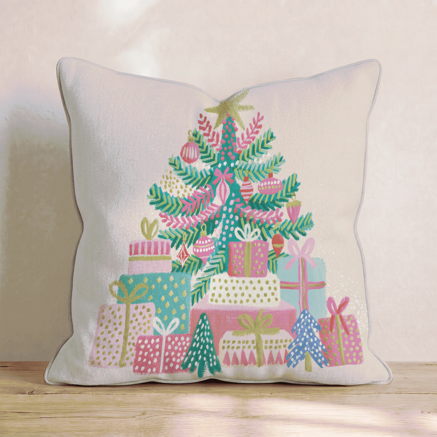 Ribboned Ornament Tree Throw Pillow - Hillcroft Home