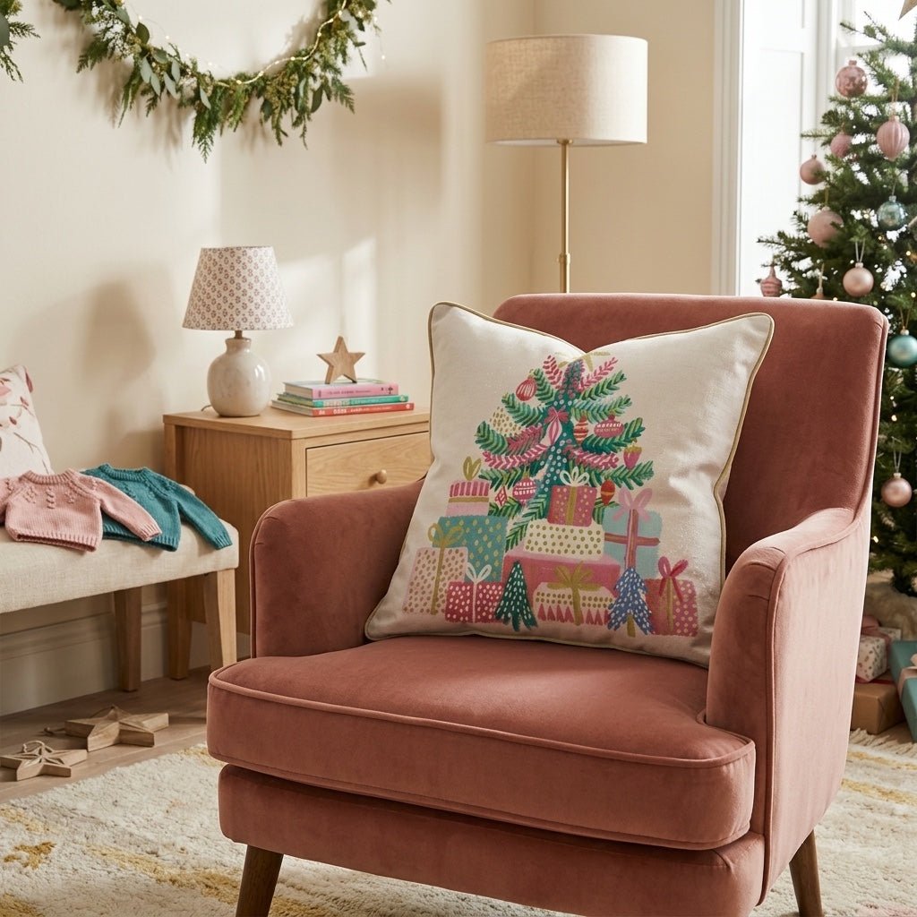 Ribboned Ornament Tree Throw Pillow - Hillcroft Home