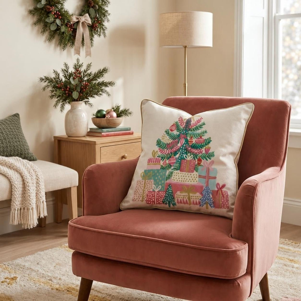 Ribboned Ornament Tree Throw Pillow throw pillow - Hillcroft Home