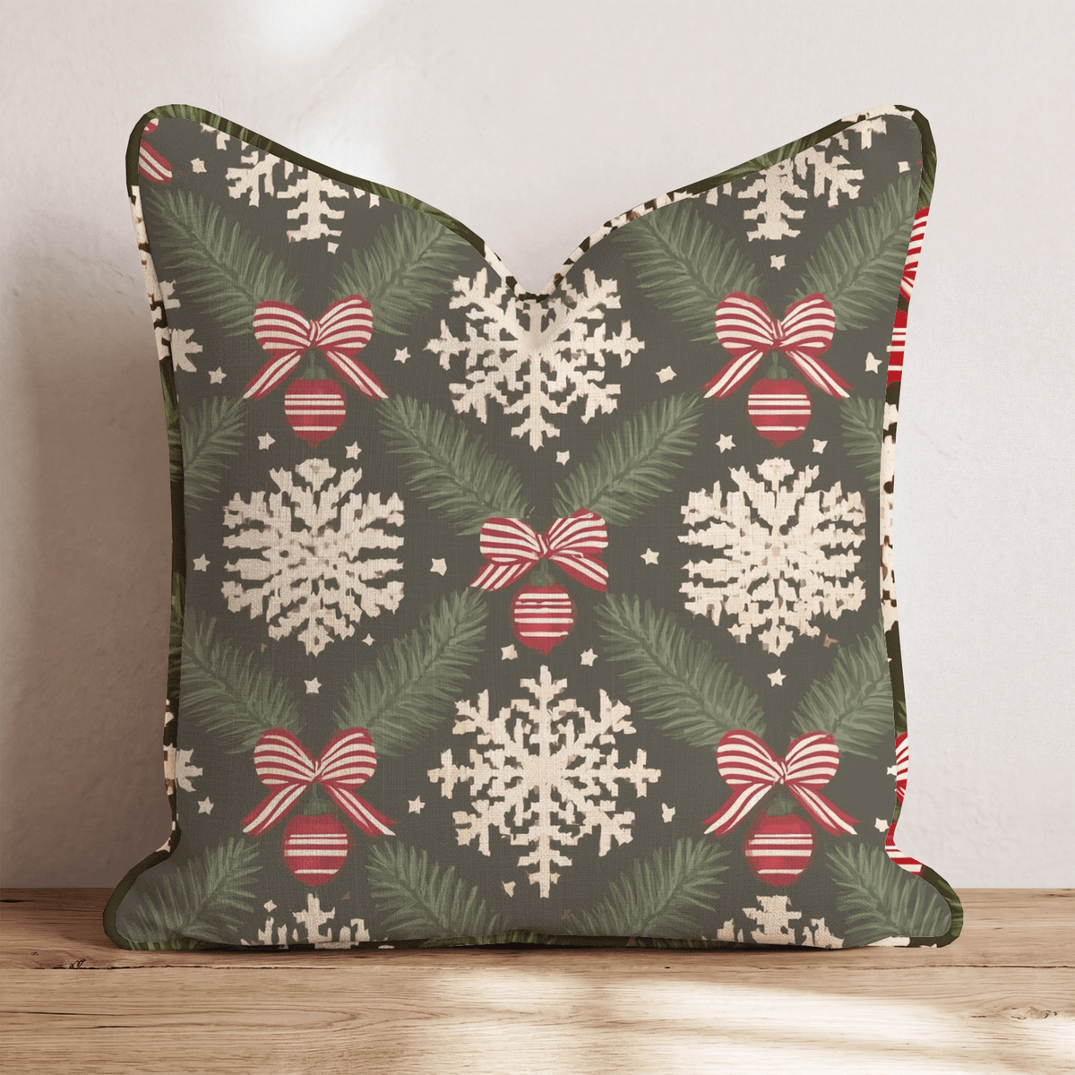 Ribbons & Ornaments Throw Pillow throw pillow - Hillcroft Home