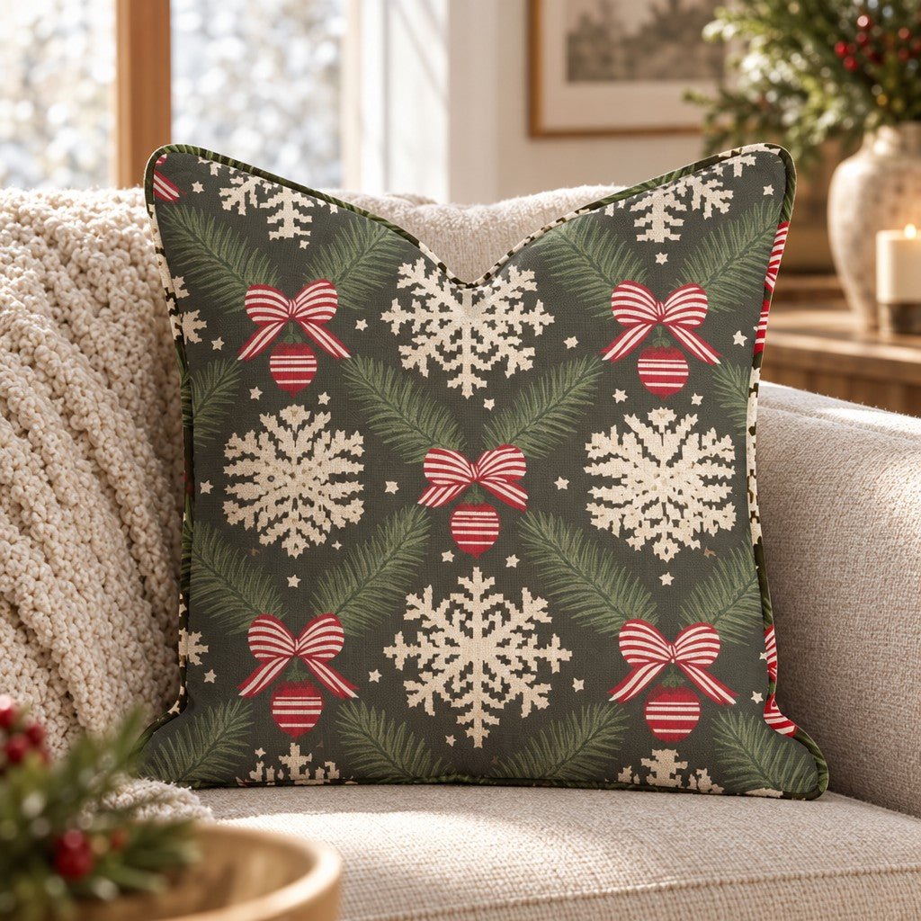 Ribbons & Ornaments Throw Pillow throw pillow - Hillcroft Home
