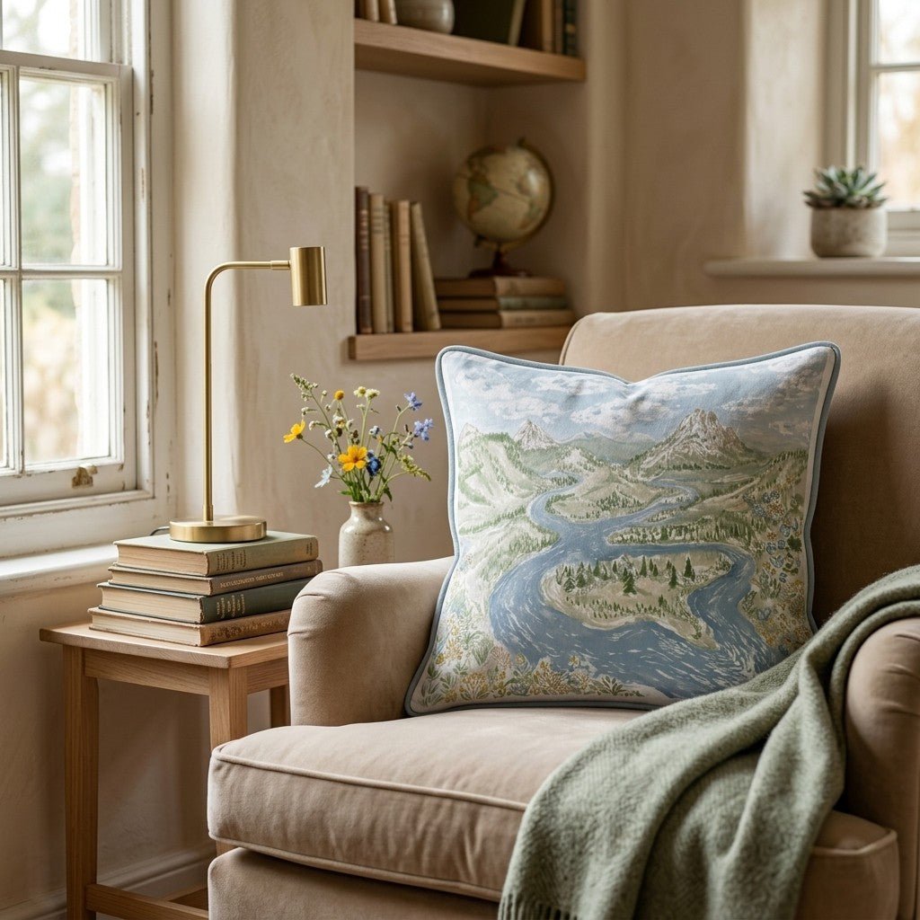 River Landscape Throw Pillow - Hillcroft Home