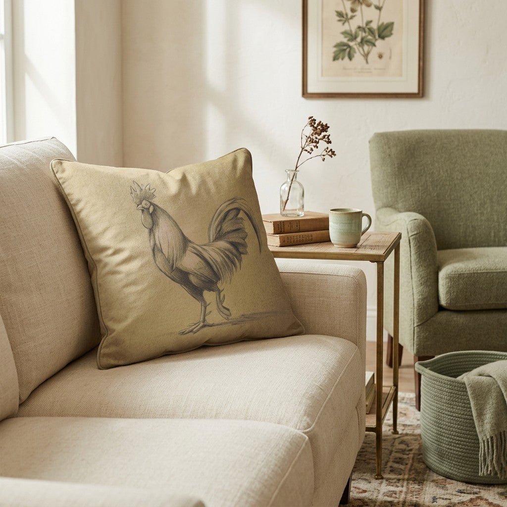 Rooster Kraft Drawing Throw Pillow - Hillcroft Home