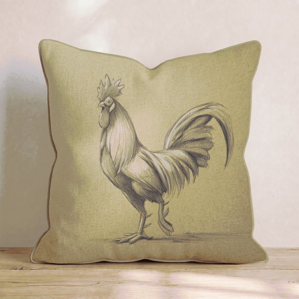 Rooster Kraft Drawing Throw Pillow - Hillcroft Home
