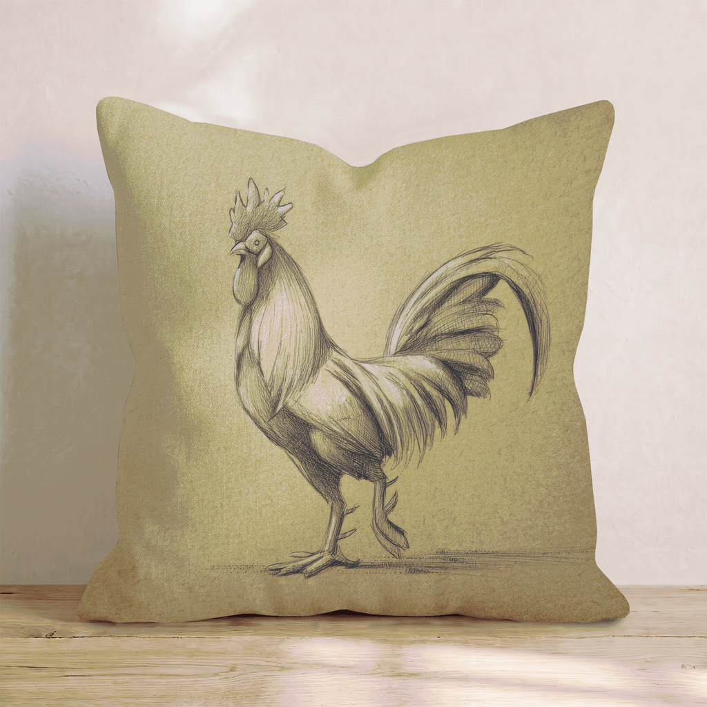 Rooster Kraft Drawing Throw Pillow - Hillcroft Home