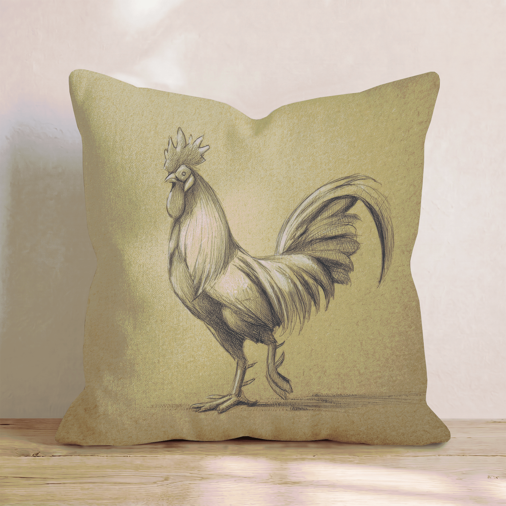Rooster Kraft Drawing Throw Pillow - Hillcroft Home