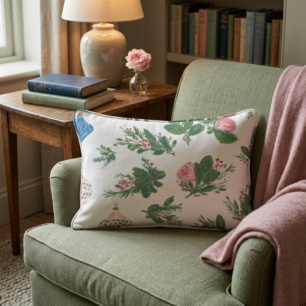 Rose and Ornament Garden Throw Pillow - Hillcroft Home